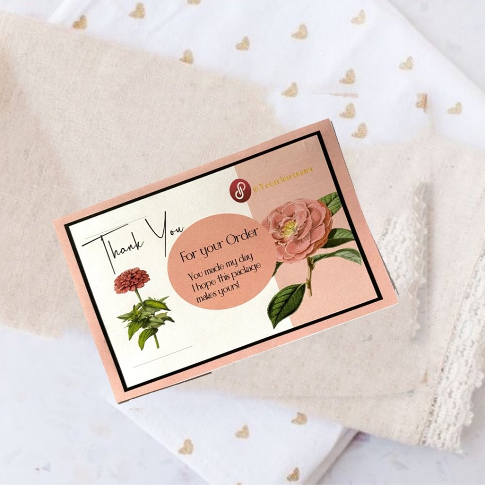 Pink Flower Thank You Cards, 100 Packaging Business TY Card - Picture 2 of 8